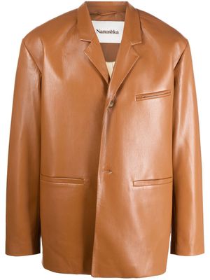 Nanushka blazer en cuir artificiel à simple boutonnage - Marron