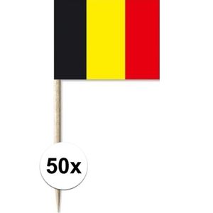 50x Cocktailprikkers Belgie 8 cm vlaggetje landen decoratie