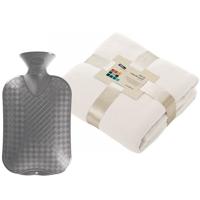 Fleece deken/plaid - offwhite - 130 x 170 cm - kruik - 2 liter
