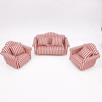 1:12 Mini Doll House meubilair decoratie gestreepte sofa model set (oranje rood goud)