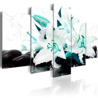 Schilderij - Turquoise lelies en stenen, 5luik