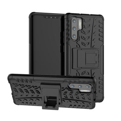 Moe van textuur TPU + PC schokbestendige behuizing voor Huawei P30 Pro met houder (zwart)