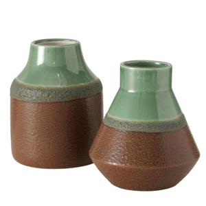 Boltze Home Vaas Noella H15cm Dia14cm Stoneware Bruin/grioen