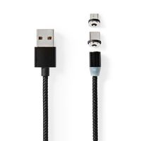 USB-Kabel | USB 2.0 | USB Type-A | USB Micro-B Male / USB Type-C Male | No Data Transfer | Vernikkeld | 2.00 m | Rond | Nylon | Zwart