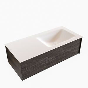 Badkamermeubel BWS Madrid Dark Brown 100x45x30 cm Mat Witte Solid Surface Wastafel Rechts (0 kraangaten)