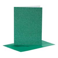 Creativ Company Kaarten en enveloppen, afmeting kaart 10,5x15 cm, afmeting envelop 11,5x16,5 cm, glitter, 110+250 gr, groen, 4 set/ 1 doos