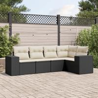 5-delige Loungeset met kussens poly rattan zwart