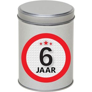 Cadeau/kado zilver rond blik 6 jaar 13 cm