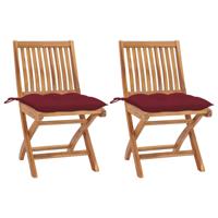 Tuinstoelen 2 st met wijnrode kussens massief teakhout Tuinstoelen 2 st met wijnrode kussens massief teakhout