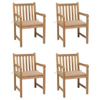 Tuinstoelen 4 st met beige kussens massief teakhout