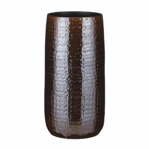 Mica Decorations Bloemenvaas - keramiek - bruin - relief patroon - D25 x H50 cm