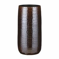 Mica Decorations Bloemenvaas - keramiek - bruin - relief patroon - D25 x H50 cm