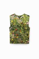 Kort gebloemd T-shirt - GREEN - L