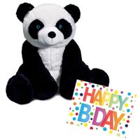 Pluche knuffel panda beer 30 cm met A5-size Happy Birthday wenskaart - thumbnail