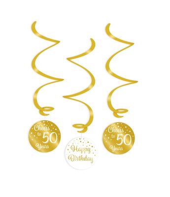 Hangdecoratie Swirls 50 Jaar Goud/Wit (3st)