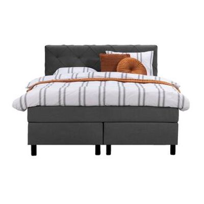 Boxspring Liv geruit - antraciet - 140x200 cm - ronde poot - Leen Bakker