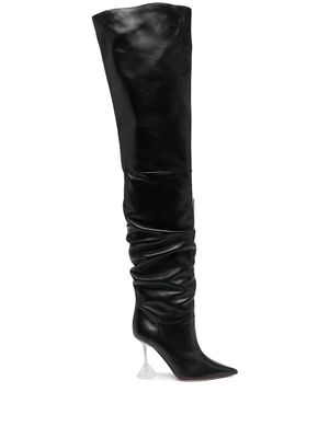 Amina Muaddi cuissardes Olivia en cuir - Noir