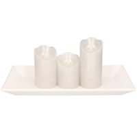Houten kaarsenonderbord/plateau wit rechthoekig met LED kaarsen set 3 stuks zilver   - - thumbnail