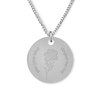 Gepersonaliseerde vergeet-me-nietje vingerafdruk ketting - Stainless steel - 1 vingerafdruk - Zilver - 13 mm