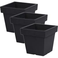 Plantenbak Square - 3x - antraciet - vierkant - 24 x 22 cm - kunststof - binnen en buiten