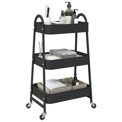 Opbergtrolley 3-laags 42x41,5x77 cm staal zwart