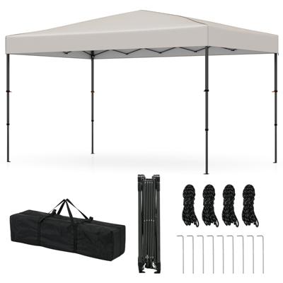365 x 225 cm Pop-up-paviljoen met Draagbare Draagtas 9 Haringen 4 Windtouwen Opvouwbare Buitenzonwering Paviljoen Beige