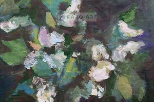 Karo-art Schilderij - Voorjaarsbloemen, olieverf schilderij geprint op canvas, premium print, 3 maten , Multikleur