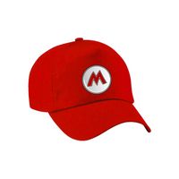 Bellatio Decorations game verkleed pet - loodgieter Mario - rood - volwassenen - carnaval/themafeest - Verkleedhoofddeks - thumbnail