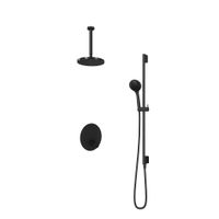 Hotbath Cobber Inbouw Regendoucheset Thermostaatkraan Met 2 Pushbuttons Rond, Plafondbuis 30cm, Hoofddouche 20cm, 3-Standen Handdouche En Glijstang Mat Zwart - thumbnail