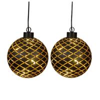 Verlichte kerstbal - 2x - goud?- D10 cm?- Diamant patroon - 8 LED lampjes - warm-wit - batterij Verlichte kerstbal - 2x - goud?- D10 cm?- Diamant patroon - 8 LED lampjes - warm-wit - batterij