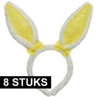 8x Wit/gele Paashaas oren verkleed diademen kids/volwassenen