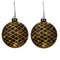 Verlichte kerstbal - 2x - goud?- D12 cm?- Diamant patroon - 10 LED lampjes - warm-wit