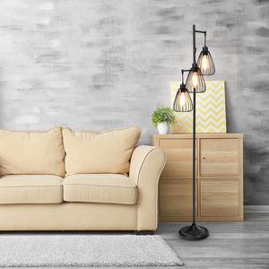 3-Lichts Staande Lamp 170CM Metalen Lamp met 3 Hangende Lampenkap Kooi Staande Verlichting voor Woonkamer Keuken Slaapkamer
