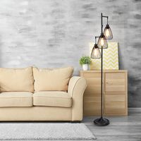 3-Lichts Staande Lamp 170CM Metalen Lamp met 3 Hangende Lampenkap Kooi Staande Verlichting voor Woonkamer Keuken Slaapkamer