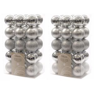 60x Kunststof kerstballen mix zilver 6 cm kerstboom versiering/decoratie   -