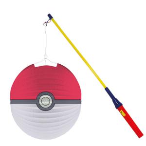 Pokemon lampion - rood - D25 cm - papier - met lampionstokje - 50 cm