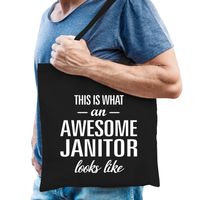 Awesome janitor / geweldige congierge cadeau tas zwart voor dames en heren - thumbnail