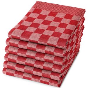 Dromtextiel Horeca Theedoeken Set Rood-Wit - 6x Stuks 65x65cm - Sneldrogend Horecakwaliteit