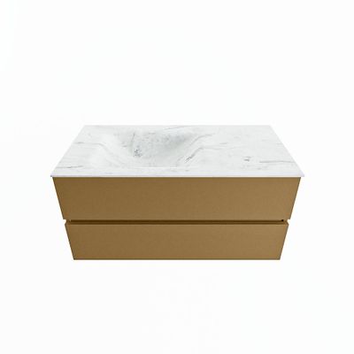 MONDIAZ VICA-DLUX 100cm badmeubel onderkast Oro 2 lades. Inbouw wastafel CLOUD links zonder kraangat, kleur Opalo.
