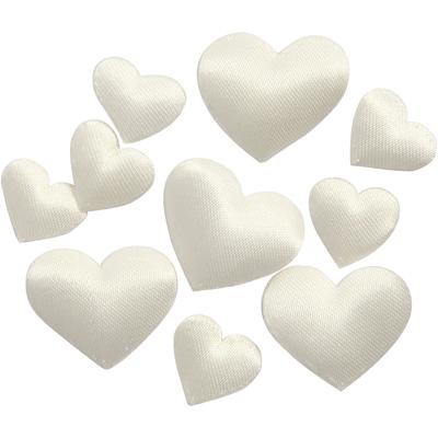Creativ Company Satijnen harten, afm 10+20 mm, dikte 1-2 mm, off-white, 70 stuk/ 1 doos