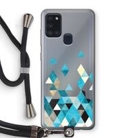 Gekleurde driehoekjes blauw: Samsung Galaxy A21s Transparant Hoesje met koord