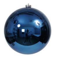 Grote decoratie kerstbal - blauw - 18 cm - kunststof - glimmend - kerstversiering