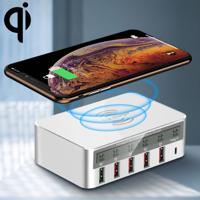 WLX-818F 6 in 1 10W QC3.0 draadloze laden + lader van de USB-C / Type-C + 4 USB-poorten met intelligente LCD-scherm