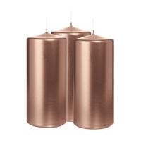 Cilinderkaars/stompkaars - 3x - metallic rosé goud - 15 x 7 cm - 63 branduren