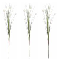 Mica Decorations - 3x stuks - Rietgras kunstplant - losse steel/tak - groen/wit - 84 cm - siertakken