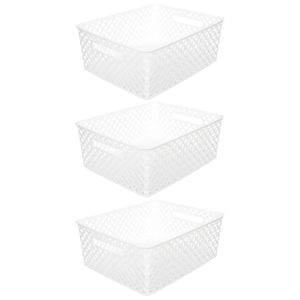 5Five Opbergmand/box van kunststof - 3x - wit - 29 x 35 x 13 cm - 11 liter