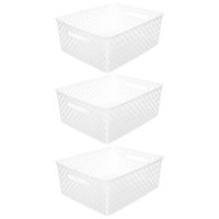 5Five Opbergmand/box van kunststof - 3x - wit - 29 x 35 x 13 cm - 11 liter