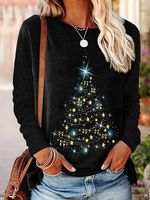 Casual Christmas Trees Long Sleeve Crew Neck Printed Tops T-shirts - thumbnail