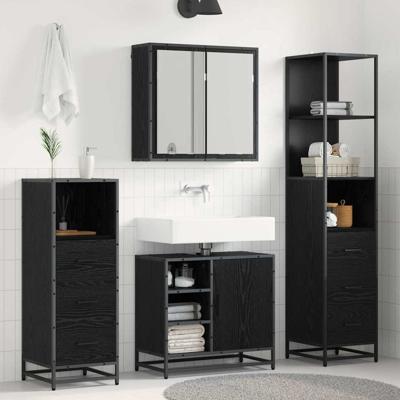 Badkamermeubelset met lade 3 pcs Zwart eiken 65 x 33 x 60 cm