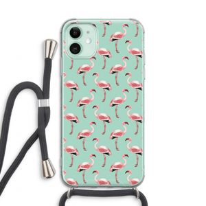 Flamingoprint groen: iPhone 11 Transparant Hoesje met koord